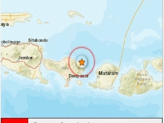 Tangkapan layar titik gempa di Karangasem Bali 4,8 Magnitudo. Selasa (13/12). (BMKG Bali)