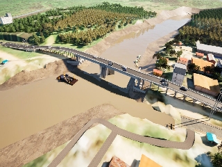Pembangunan proyek Jembatan Jorang, yang terletak di Desa Bonai, Kecamatan Bonai Darussalam, Kabupaten Rokan Hulu, Provinsi Riau.(foto:ist)